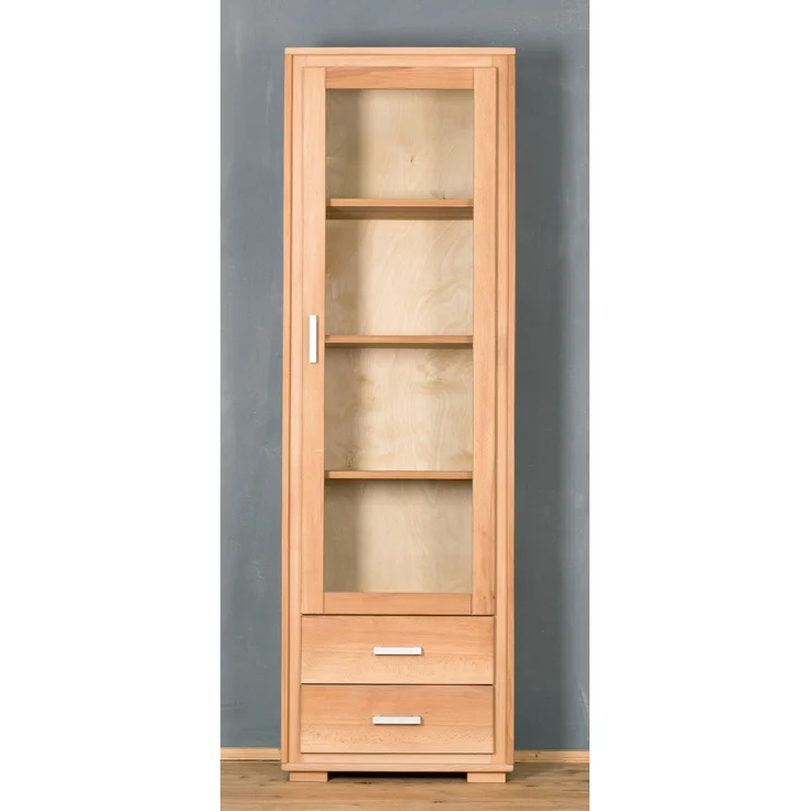 Woodline Vitrine 1-türig rechts Kernbuche Massivholz geölt, Genf Natur, Auszug ohne Softclose 61x40x193 cm – Bild 3