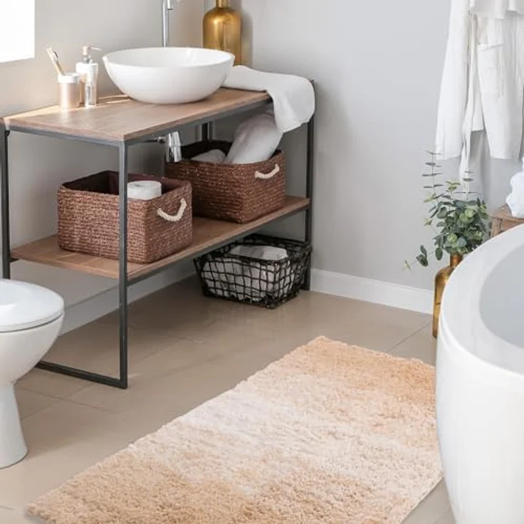 Floordirekt Badematte Wave, Rund 50 x 80 cm, rutschfest und waschbar, Beige/Weiß, schadstoffgeprüft mit hohem Flor – Bild 4
