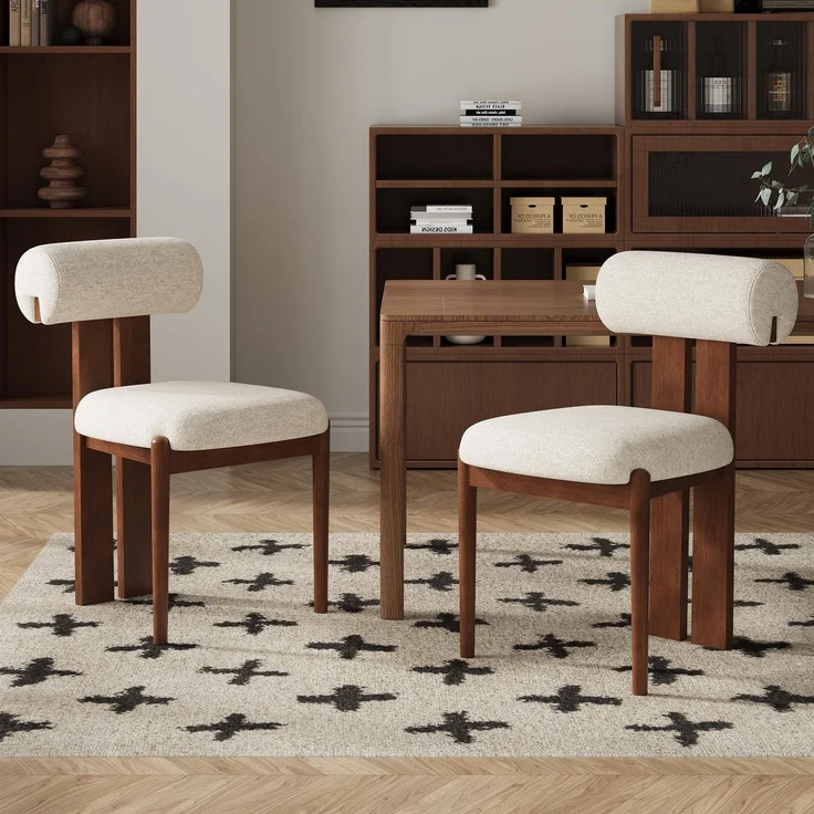 MALOL Esszimmerstühle 2er Set, Polsterstuhl Essstühle mit Holzbein, Modern Stoff Esstisch Stühle mit Fester Rückenlehne für Esszimmer, Küche, Restaurant, Mit dunkelbraunen Beinen, Beige