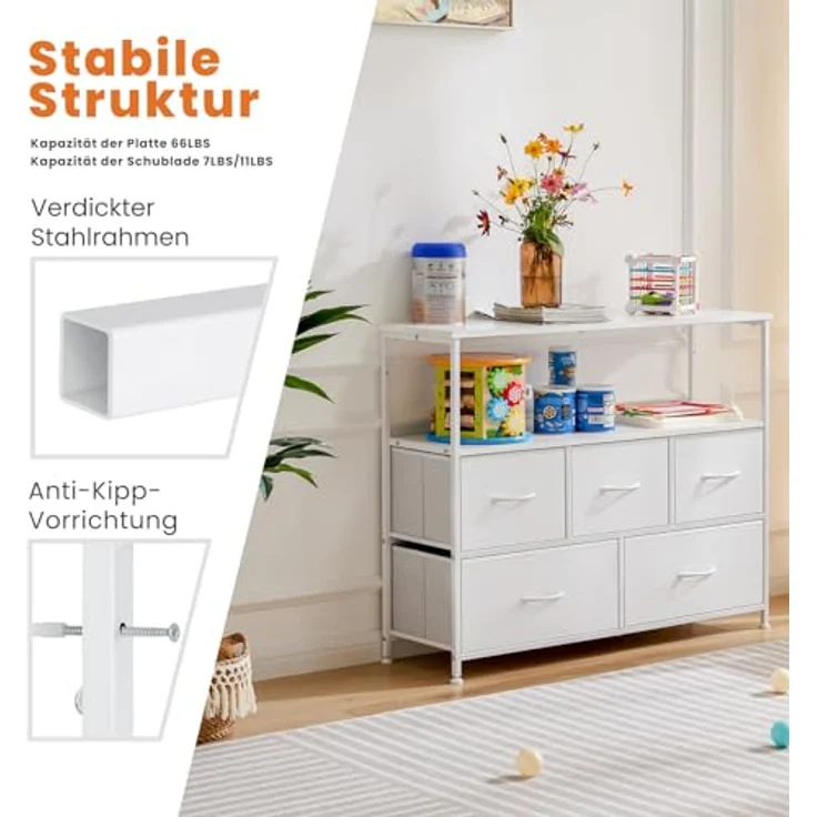 Sweetcrispy Kommode TV Schrank, Weiß, für 115cm TV – Bild 6