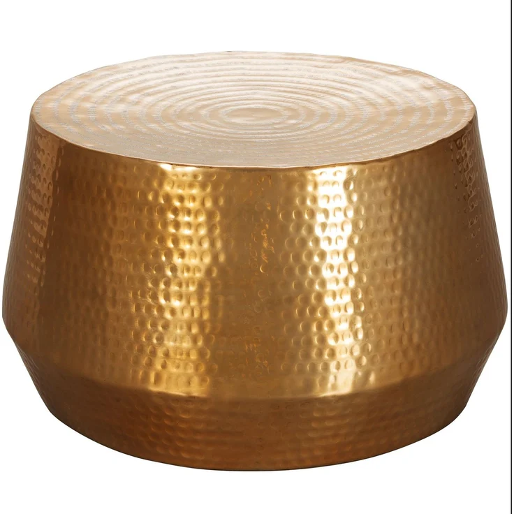 Wohnling Couchtisch 60x36x60cm Aluminium Gold Orientalisch Rund Hammerschlag Modern – Bild 1