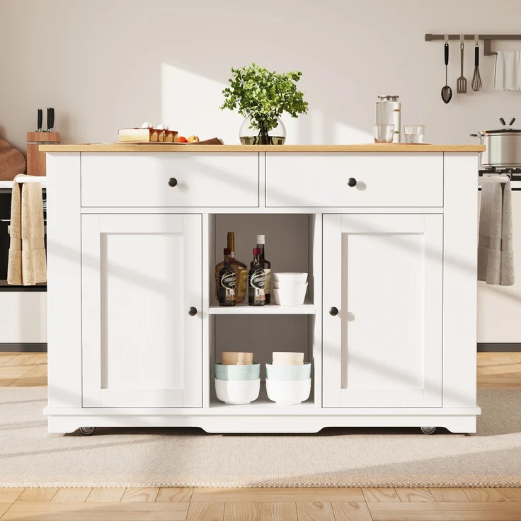 Kücheninsel, Küchenwagen mit Steckdosenleiste ausgestattet, Küchenschrank, Servierwagen mit arbeitsplatte, buffetschrank, Speisewagen mit Holzmaserung, buffetschrank,weiß – Bild 2