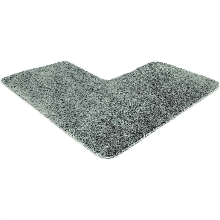 WohnDirect Eck-Badezimmerteppich L-Form 100x100 Grau – Badematte für Eckdusche rutschfest, Flauschiger Winkel-Badvorleger 50cm Breit, Waschbar & Fußbodenheizung