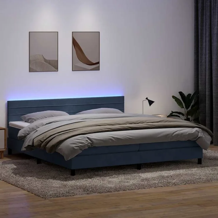 vidaXL Boxspringbett mit Matratze & LED Dunkelgrau 180x220 cm Samt 3317038