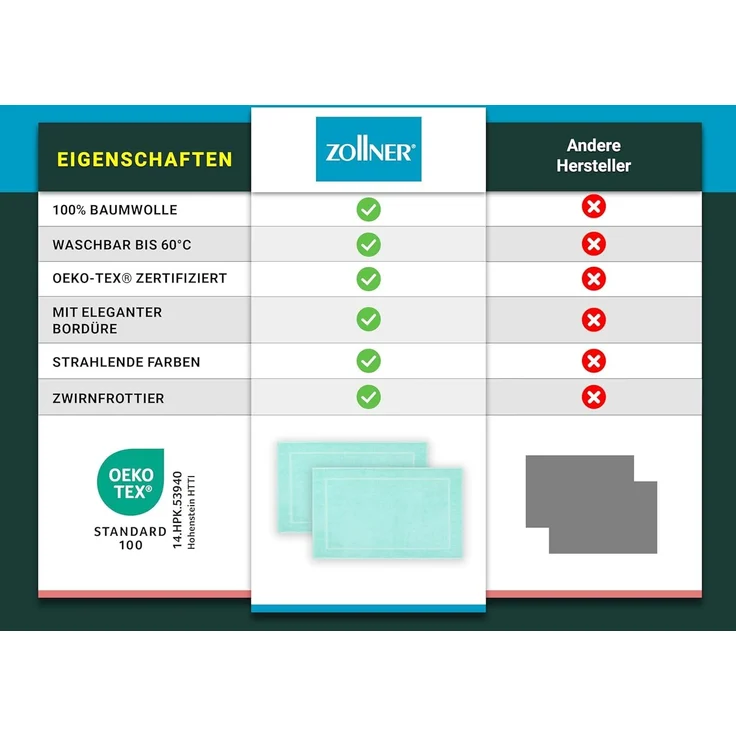 ZOLLNER Badematte, angenehmes Hautgefühl, fußbodenheizung geeignet, 100% Baumwolle, rechteckig, Badematte, 100% Baumwolle, vom Hotelwäschespezialisten – Bild 6