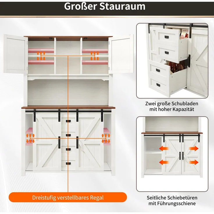Küchenschrank mit LED-Beleuchtung & Schiebetüren, 115x40x174,7 cm, Weiß – Bild 4