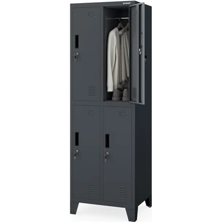 Jan Nowak Spind Metall Schliessfachschrank 4 Fächer Metallschrank abschliessbar 172 x 56 x 45 cm Sozialschrank mit Belueftung Kleiderstange Personalspind – Bild 3