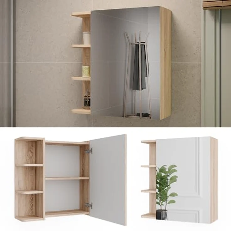 Vicco Spiegelschrank Fynn, Sonoma, 62 x 64 cm mit großzügigen Ablagen und integriertem Spiegel – Bild 4