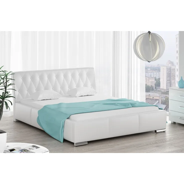 Polsterbett Doppelbett THORE Komplettset Kunstleder Weiss 180x200 cm