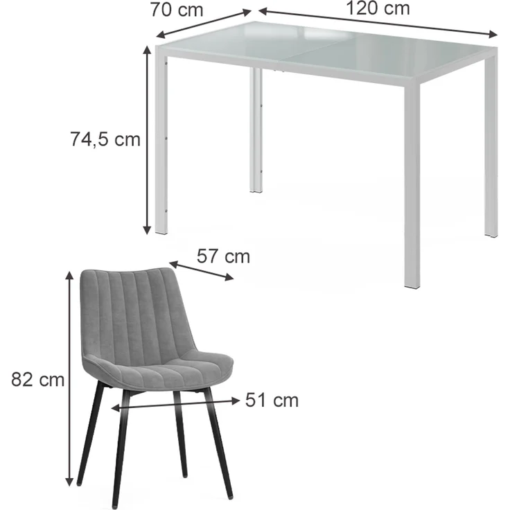 Esstisch Set Grand Weiß 120 x 70 cm mit 4 Stühlen (Grau) Vicco – Bild 2