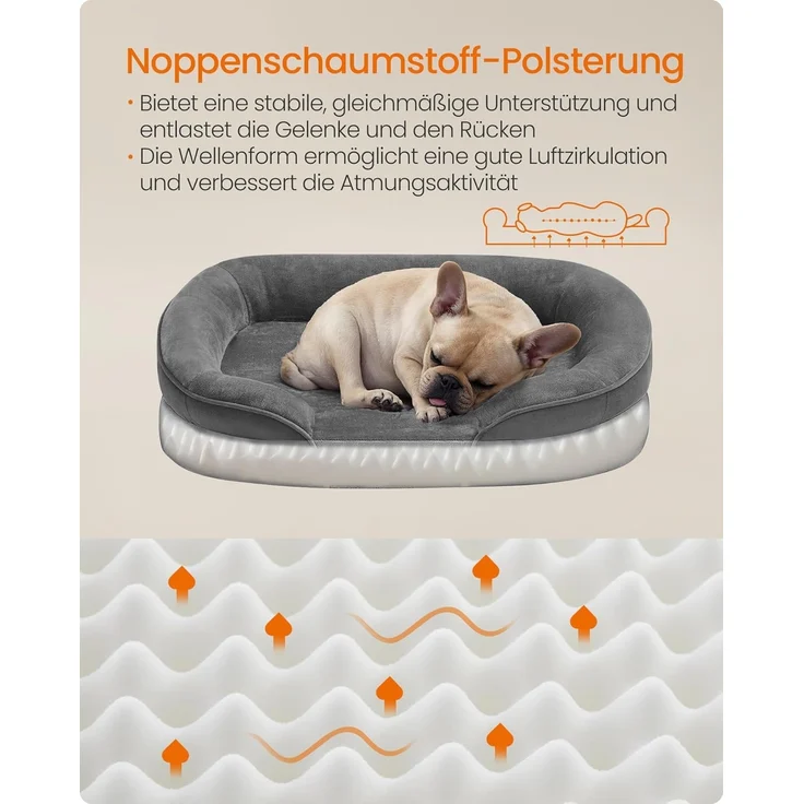 Feandrea Hundebett, Hundekissen, für mittelgroße Hunde, 76 x 51 x 18 cm, orthopädisch, wasserdichte Innenschicht, erhöhte Ränder, Abnehmbarer, waschbarer Bezug, rutschfest, schiefergrau PGW281GN01 – Bild 3