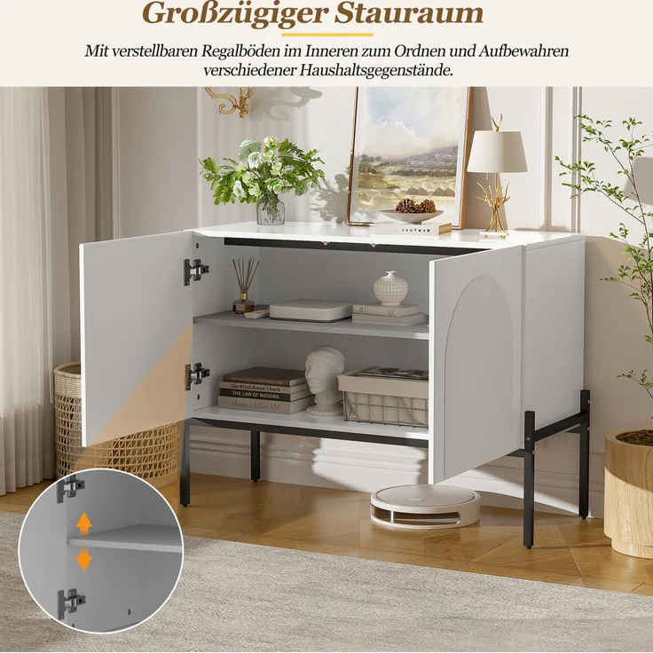 DESVIAE Sideboard Weiß aus Spanplatte – 100x75x40 cm – 2 Türen, Metallbeine – Bild 4