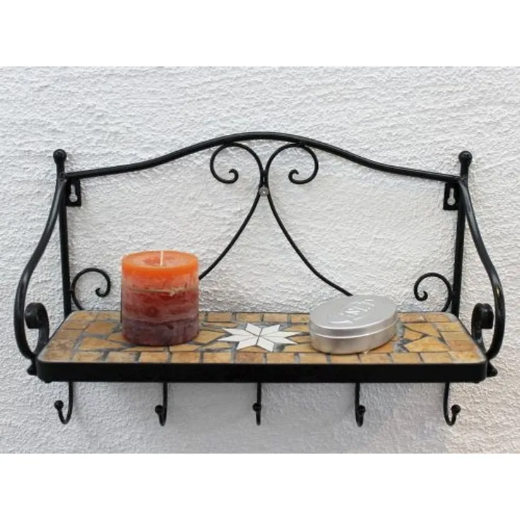 Wandregal Merano Mosaik 050550 aus Metall 41cm Handtuchhalter Badregal mit Haken