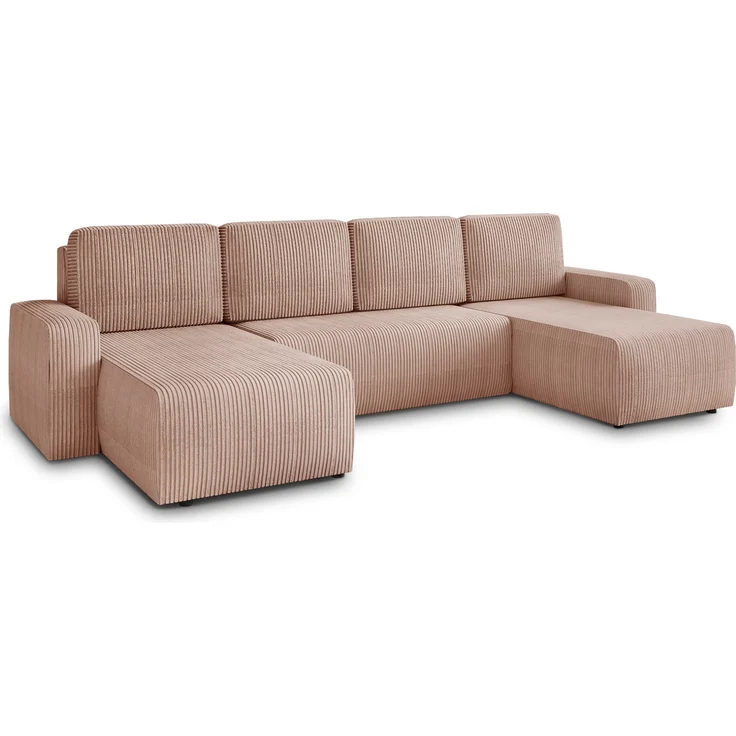 Wohnlandschaft mit Schlaffunktion Roma - U-Form Couch, Schlafsofa mit Bettkasten, Couchgranitur mit Bettfunktion, Big Sofa, Cord Stoff (Pink (Poso 052)) – Bild 2