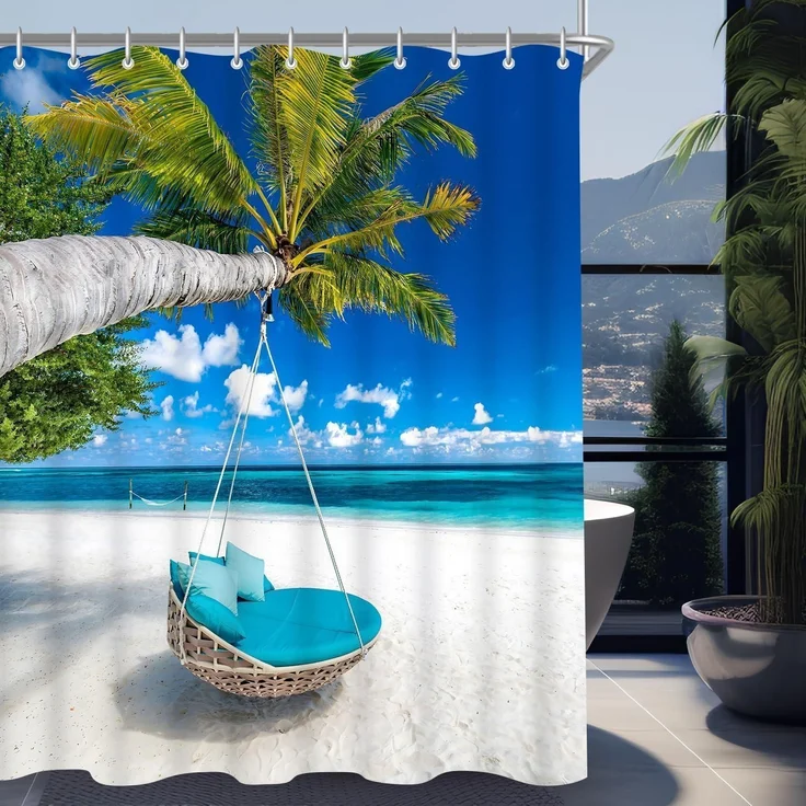 Duschvorhang Strandmuster 180x200cm Antischimmel, Wasserabweisend – Bild 8