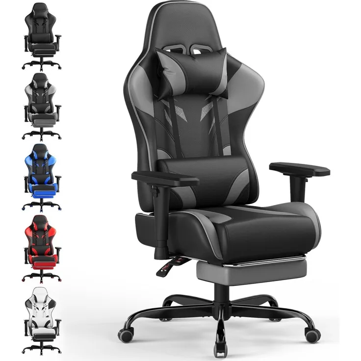 HOMALL Gaming-Stuhl Massage Gaming Stuhl mit Fußstütze 90-135° Rückenlehne einstellbar (Bürostuhl Ergonomisch,Verstellbarem Lenden- & Kopfkissen,mit Fußstütze), Ergonomischer Bürostuhl,Kopfstütze und Lendenstütze
