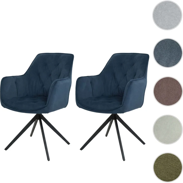 2er-Set Esszimmerstuhl HWC-L80, Küchenstuhl Polsterstuhl Stuhl mit Armlehne, drehbar, Metall Stoff/Textil ~ blau – Bild 10