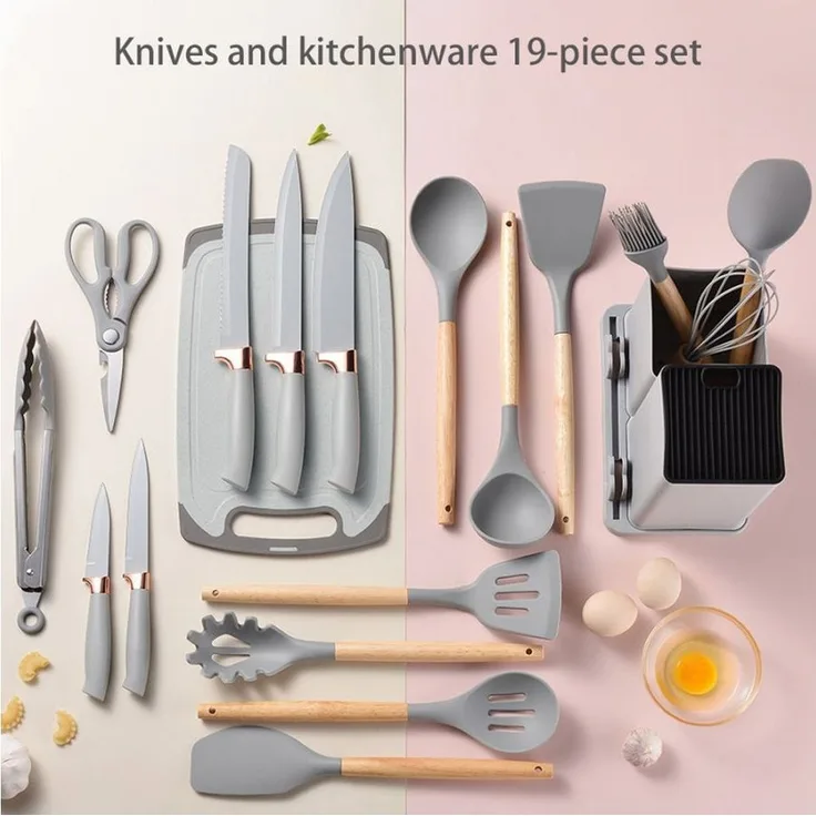 FANNOU Kochbesteck-Set, 19-tlg Silikon-Küchenutensilien Set, hitzebeständig, antihaftend