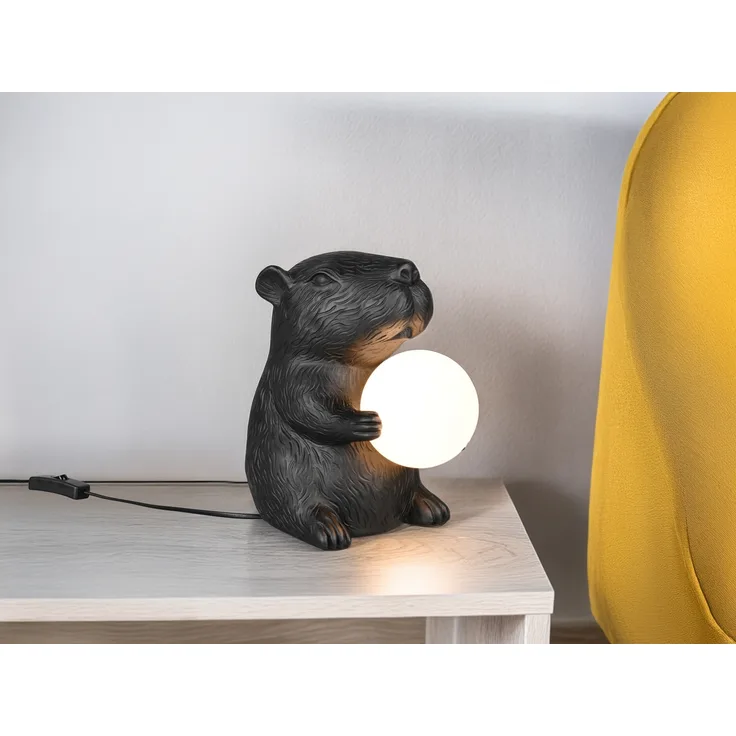 Besondere Tischleuchte CAPI kleine Capybara Lampe Schwarz, Höhe 25cm
