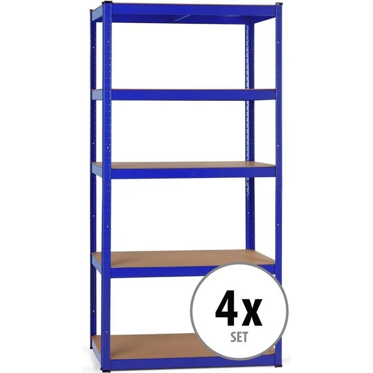 Stagecaptain Schwerlastregal Lagerregal - 5 variabel montierbare Böden - auch als Werkbank umbaubar, 4er Spar-Set 4-tlg, Tragkraft pro Boden: 175 kg, gesamt 875 kg