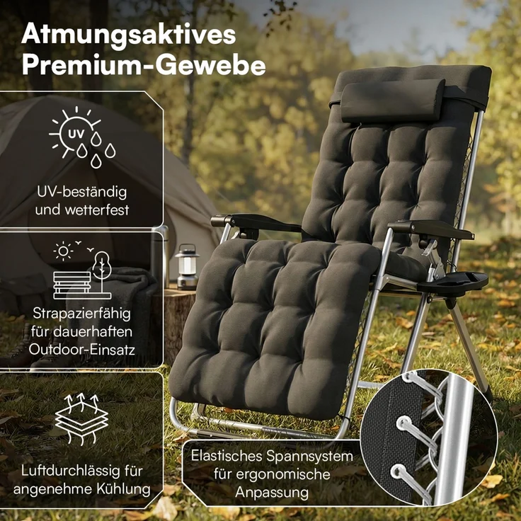 STEELSØN 'Lysira' Liegestuhl, klappbar & wetterfest, schwarz/silber, Sonnenliege mit extra dicker Polsterauflage, verstellbarer Gartenstuhl, bis 200 kg belastbar, 2er Set – Bild 2