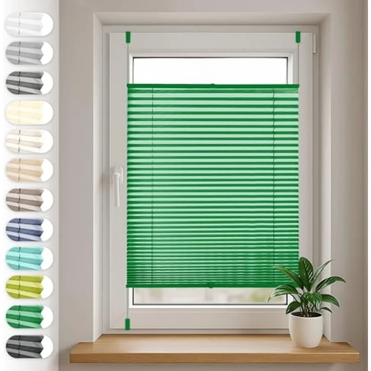 Sonello Plissee Klemmfix ohne Bohren 55x140 cm Grün Faltrollo Plisseerollo Jalousie für Tür & Fenster Blickdicht Sichtschutz Sonnenschutz Fertifplissee Rollo – Bild 1