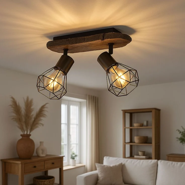 Deckenleuchte, Holzoptik, Metall, schwarz, L 38,5 cm – Bild 3