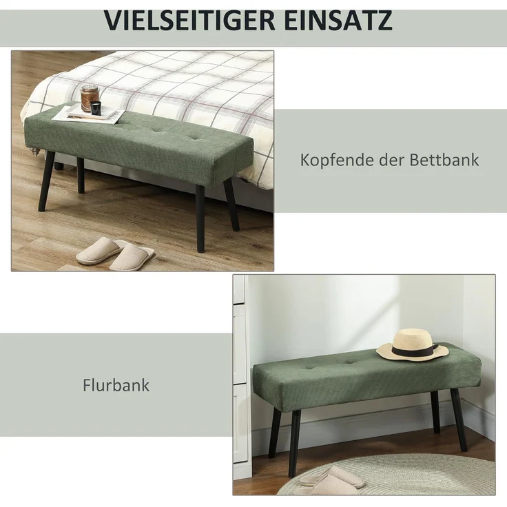 HOMCOM Polsterbank Sitzbank mit Cordbezug, Metallbeinen, Flurmöbel, 220 kg belastbar (Schuhbank, 1-St, getuftete Bettbank), für Schlafzimmer, Wohnzimmer, Flur 100 x 36 x 45 cm Grün – Bild 6
