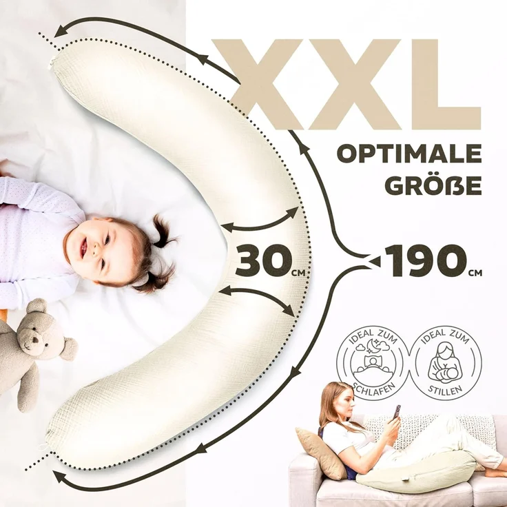 sei Design Stillkissen XXL 190x30ohne Außenbezug, Inlay Innenkissen mit Reißverschlüss Faserfüllung Seitenschläferkissen Schwangerschaftskissen Pregnancy Pillow – Bild 3