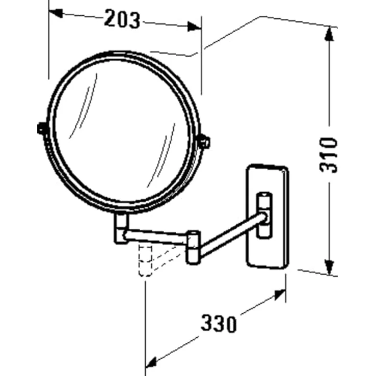 Duravit D-Code Kosmetikspiegel, 1x/3x Vergrößerung, 360° schwenkbar, wandmontierbar, Chrom, 203x330x310 mm – Bild 2