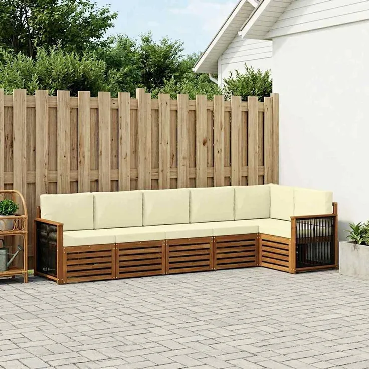 vidaXL Outdoor-Sofagarnitur 6 stk. 6-Sitzer Natur und Creme 3384411