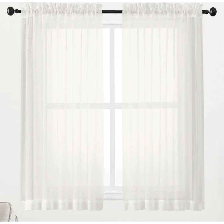 Chyhomenyc Elfenbeinfarbene transparente Fenstervorhänge, 114 cm, lichtfilternde, solide Voile-Vorhänge für kleine Fenster/Wohnzimmer/Schlafzimmer, Stangentasche, 106x114 cm (B x L) – Bild 1