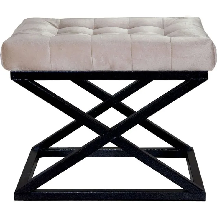 Atelier Del Sofa Stylish Pouffe with Metal Frame, 50 x 42 x 40 cm | 100% Polyester Babyface Fabric in Black & Cream | Perfect for Modern Living Spaces