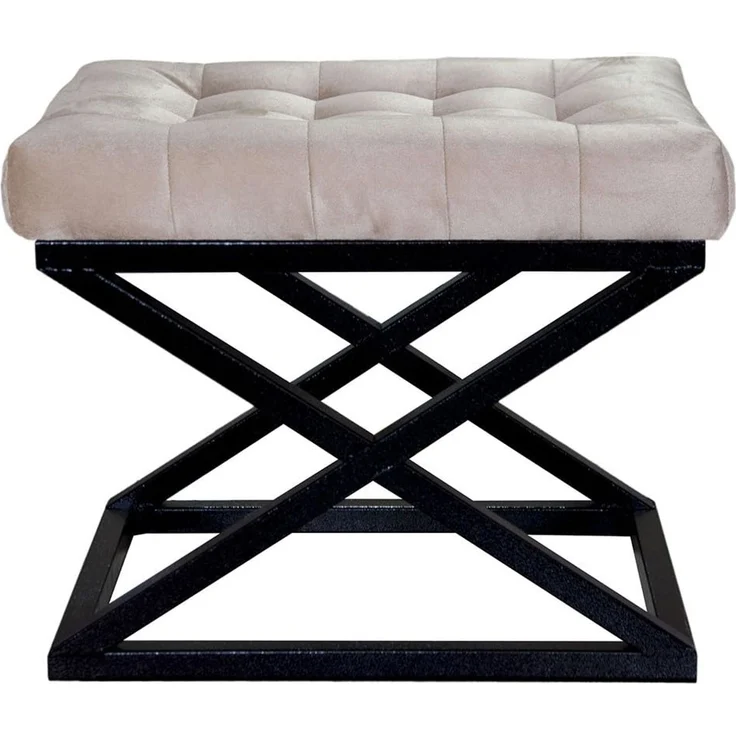 Atelier Del Sofa Stylish Pouffe with Metal Frame, 50 x 42 x 40 cm | 100% Polyester Babyface Fabric in Black & Cream | Perfect for Modern Living Spaces