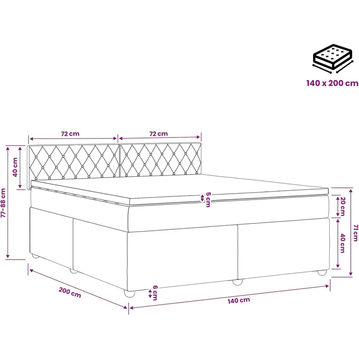 vidaXL Boxspringbett mit Matratze Dunkelgrün 140 x 200 cm Samt 3451688 – Bild 11