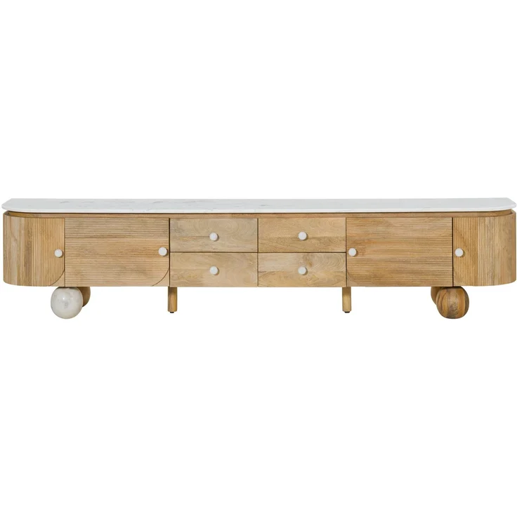 TV-Board Mango 240x40x50 natur lackiert / Marmor weiß FLORENZ #103 – Bild 7