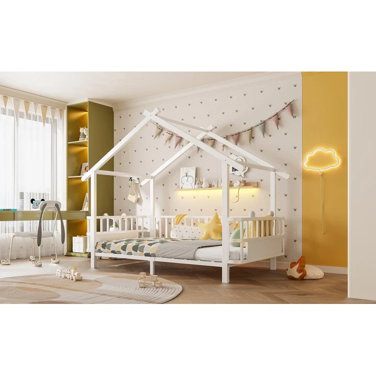ZUBALIYA Kinderbett 90 × 200 cm, Metall, Schutzgitter, Weiß – Bild 13