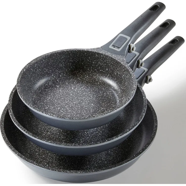 STONELINE Pfannen-Set Imagination PLUS, Aluminiumguss (Set, 3-tlg, je 1 Pfanne Ø 20/24/28 cm, Fassungsvermögen 1,2 L/1,9 L/3,0 L), einzigartige Steinpartikel-Beschichtung, Induktion