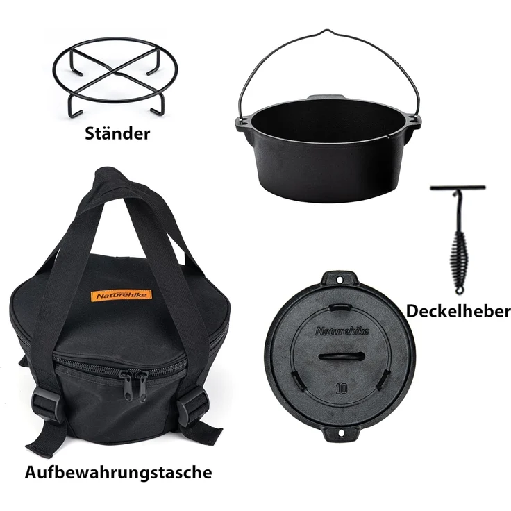 Naturehike Dutch Oven mit Deckel, 4.5 Qt, vorgebrannter Dutch Oven aus Gusseisen mit Aufbewahrungstasche, Doppelgriffe, Deckel dient auch als Grillpfanne aus Gusseisen, Schwarz – Bild 6