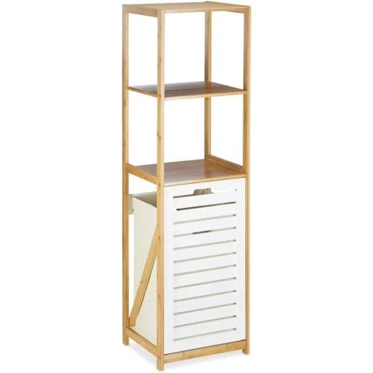 Relaxdays Badregal mit Wäschekorb, Bambus natur, 37 x 33 x 130 cm – Bild 10