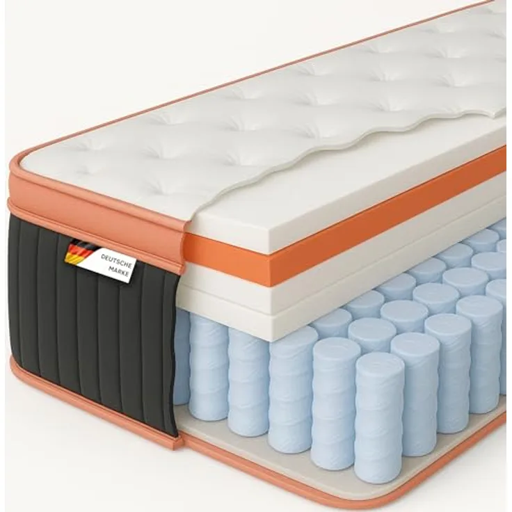 Arensberger Kupfermatratze mit integriertem Topper, Taschenfederkern & Kupferschaum, 180x200 cm, Höhe 25 cm, Härtegrad H3/H4, ergonomisch, Rollmatratze
