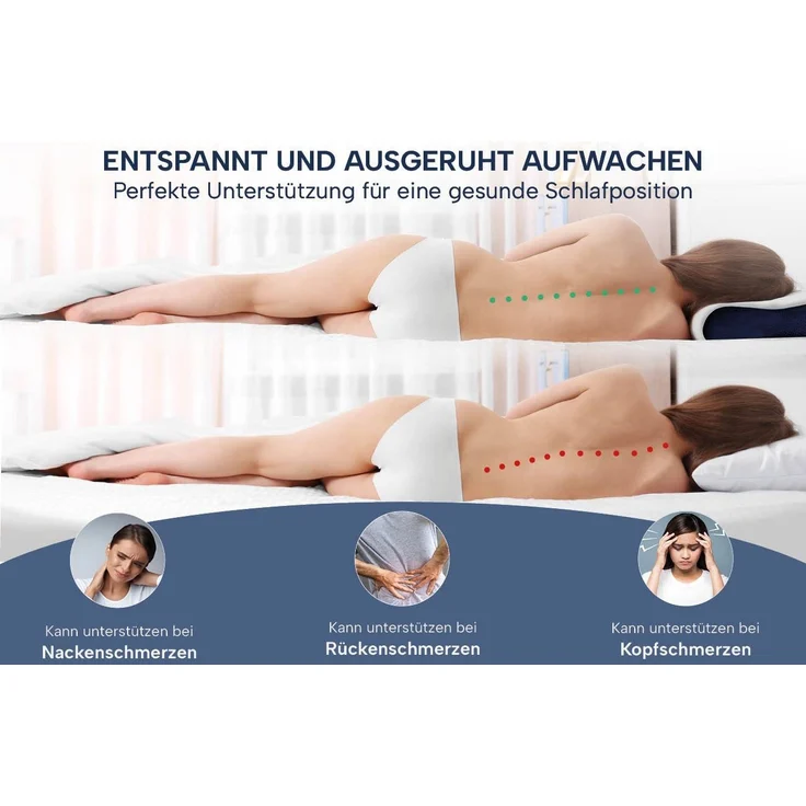 casimum Nackenstützkissen Orthopädisch mit atmungsaktivem Klimabezug, Füllung: Memory Foam, Bezug: Ohne, Seitenschläfer, Rückenschläfer, ergonomisches Nackenstützkissen, höhenverstellbar 60x30, ohne Bezug – Bild 3