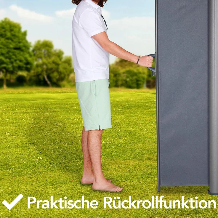Brixy Ausziehbarer Windschutz – 300 x 140 cm – ausziehbar – Rollbar – Sonnenschutz – Garten, Strand, Terrasse, Balkon, Camping - Sichtschutz – Seitenmarkise – Wetterfest - Anthrazit – Bild 11