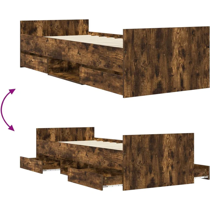 vidaXL Bettrahmen mit Schubladen Geräucherte Eiche Holzwerkstoff 3429511 – Bild 8