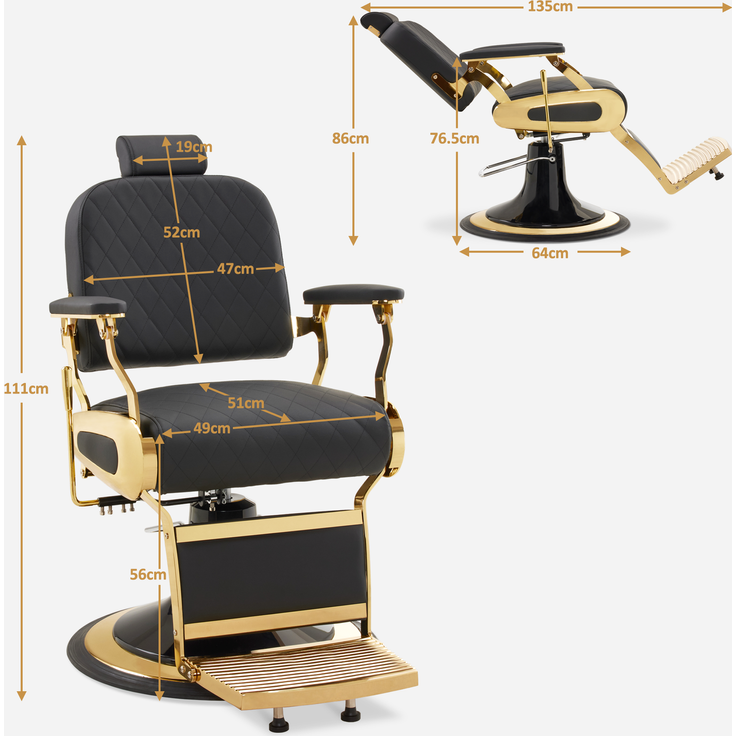 Barberpub Friseurstuhl Kippbar, Friseursessel mit Kopfstütze, 360° Drehbar & Höhenverstellbar, Friseureinrichtung Modern Hydraulisch, Kunstleder, 3855(Gold-Schwarz) – Bild 2