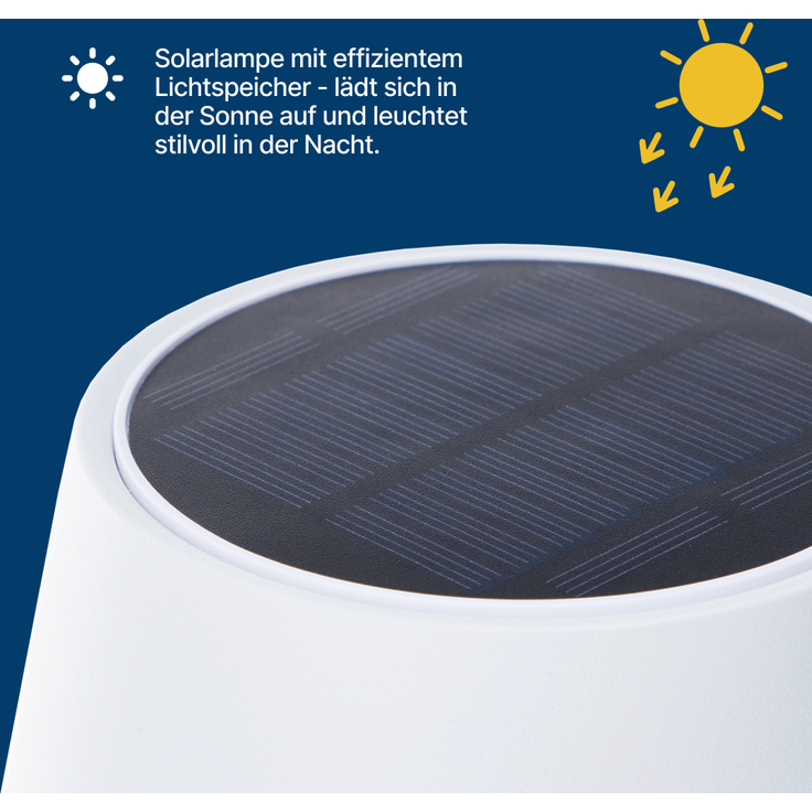 Brilliant Picco Solar Tischlampe Outdoor 30cm Weiß - LED Außentischleuchte mit USB & Akku, Dimmbar in 3 Stufen, IP44 Wassergeschützt – Bild 7
