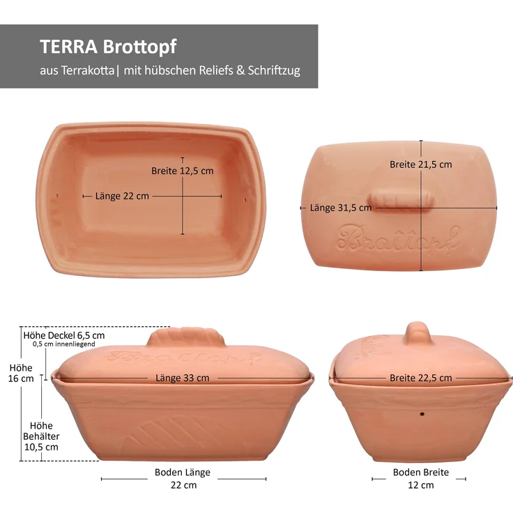 Terra Brottopf Brotkasten mit Deckel Brötchen Toast Aufbewahrungsbox Ton – Bild 8