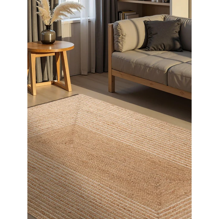 Hanse Home Juno Line Juteteppich - Natur Wohnzimmerteppich, 100% Jute, Handgewebt, Robust & Pflegeleicht, Modern, Boho Natürlicher Teppich für Wohnzimmer, Schlafzimmer - Natur Weiß Gold, 120x170 cm
