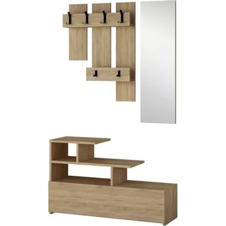Dmora - Eingangsmöbel Saturn, Moderner Eingang, Wandgarderobe, Multifunktions-Aufbewahrungskonsole, 30x5 h99 cm, Eiche – Bild 2