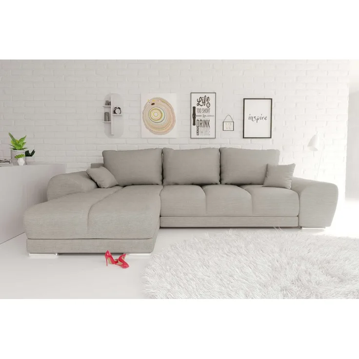 99rooms Antalya Ecksofa Cordstoff POSO Greige Links mit Schlaffunktion